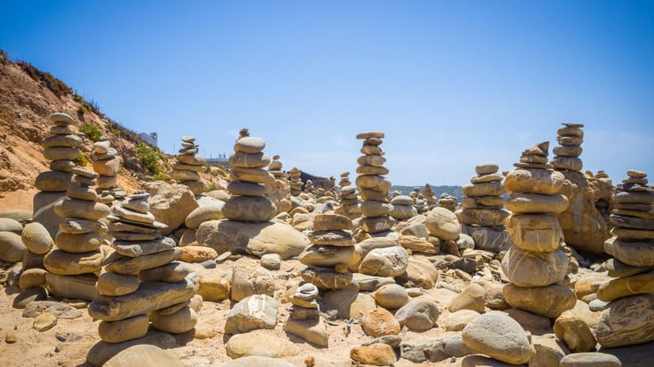 Rock stacks in a desert landscape