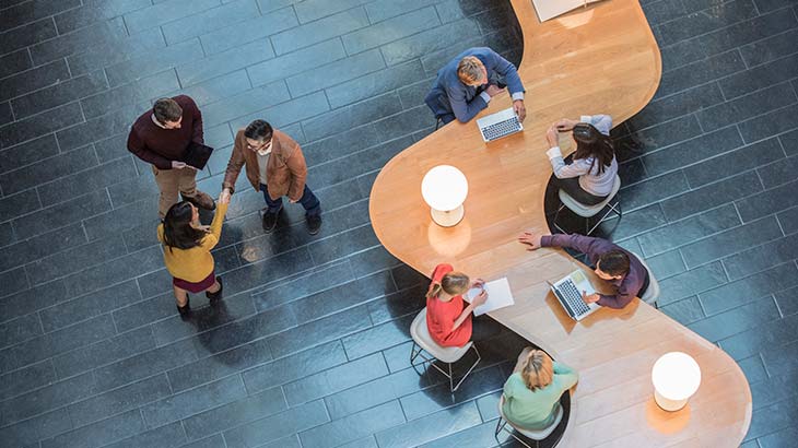 Looking down on people if an office foyer